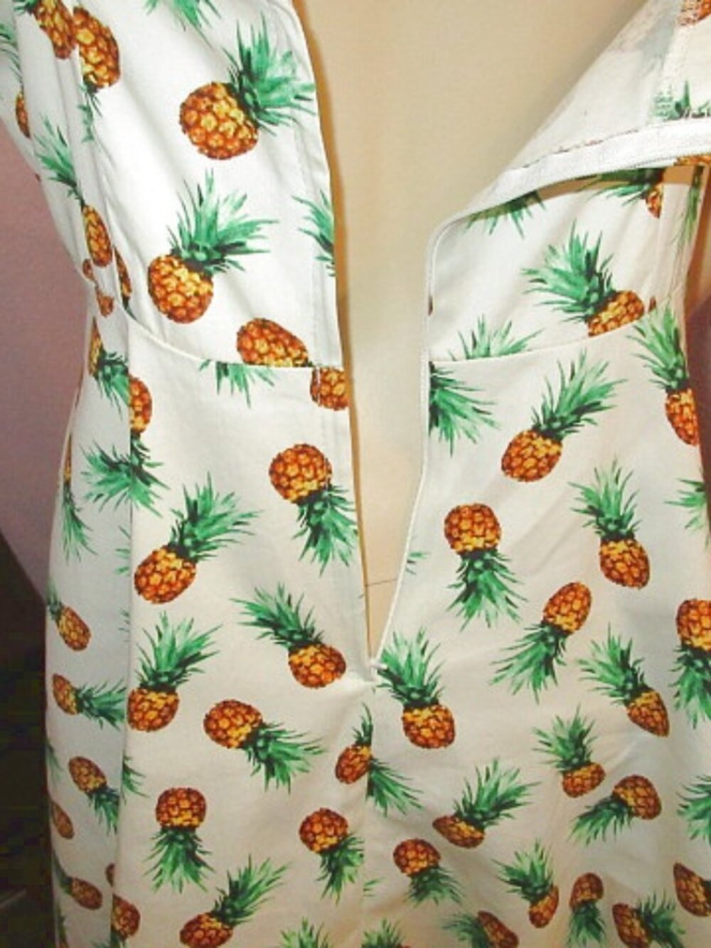 Vtg 50s Style Swing Dress Size L Pineapple Fit & Flare Tradwife Rockabilly Retro - Picture 8 of 10